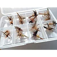 Pack de 16 moscas secas Wickmans fancy para pesca de trucha- incluye caja con cierre de clip